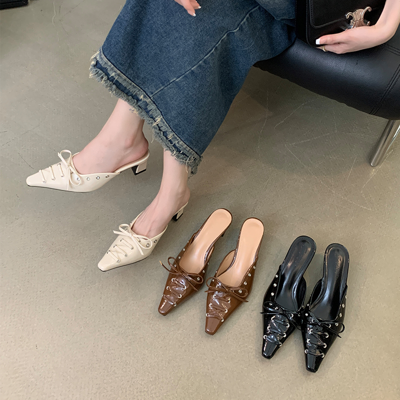 2024 Spring Summer Sexy High Heel Women's Pointed Toe Cross Strap Hollow Patent Leather Fashion Sandals