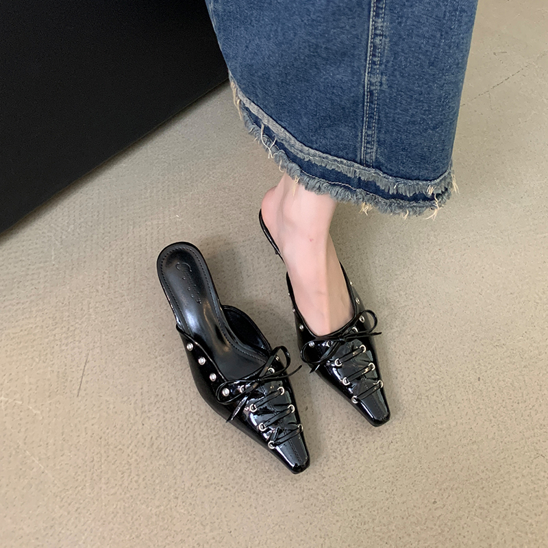 2024 Spring Summer Sexy High Heel Women's Pointed Toe Cross Strap Hollow Patent Leather Fashion Sandals - Image 3