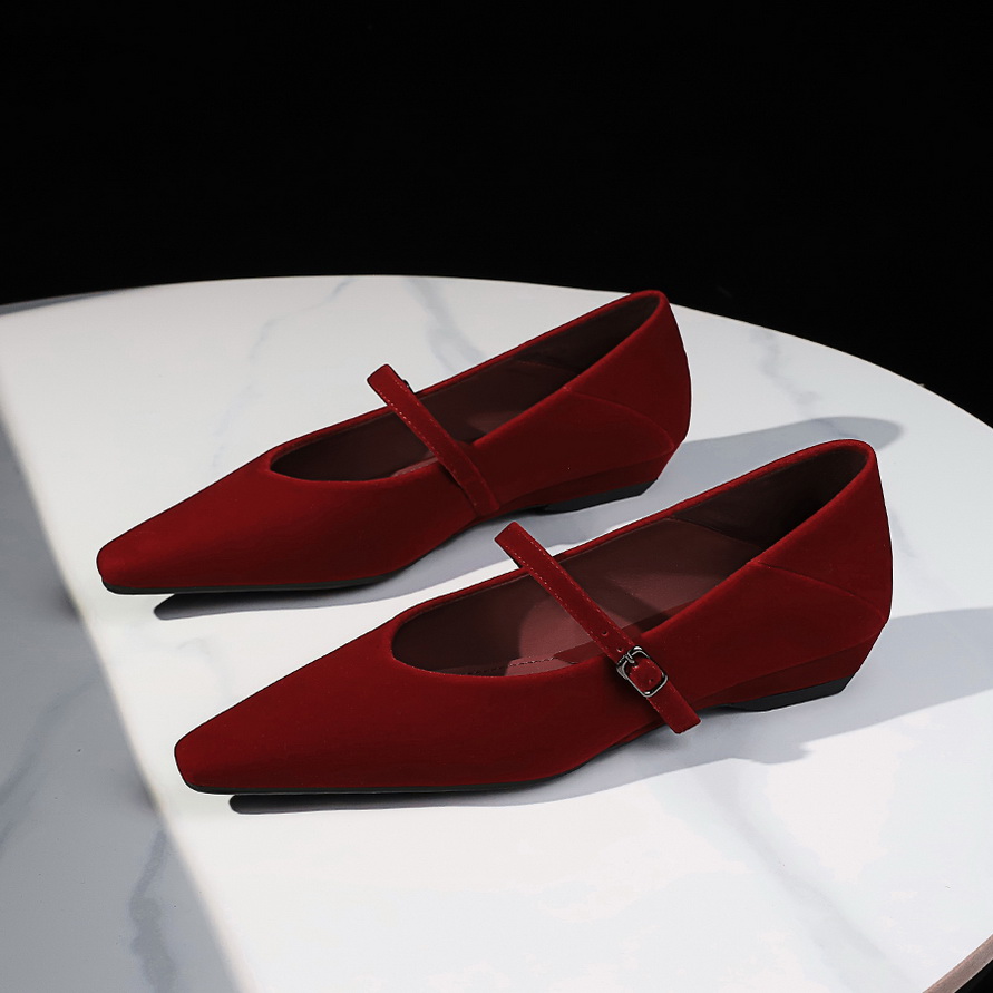 Korean Style Pointed Toe Low Heel Shoes Women's Wedge Sandals with Ankle Strap - Image 2