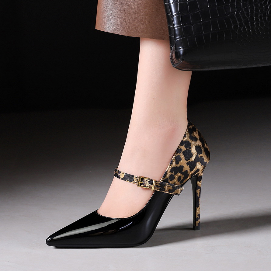 BIGWOOD Women's European American Style Sexy High Heel Shoes Ankle Strap Pointed Toe Leopard Print Satin Slingback Pumps