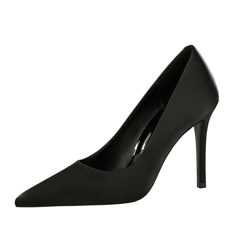 BIGWOOD Women's Pointed Toe Satin Slip-On High Heel Shoes - European American Style, Rhinestone Decor, 10cm Stiletto Heel - Image 5