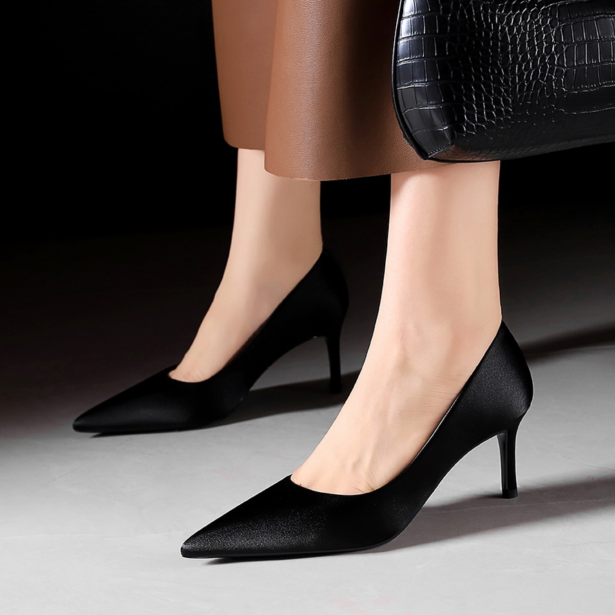 Women's European American Style Pointed Toe Slip-On High Heel Shoes with Satin Finish